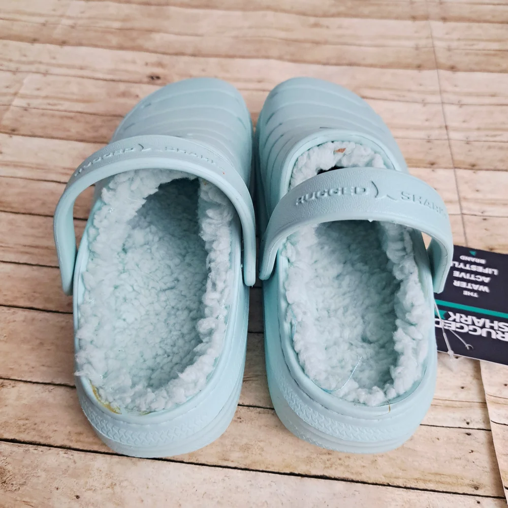 Rugged Shark Toddler Big Kids Lined Clogs Aqua Slippers Sandals Mint Green